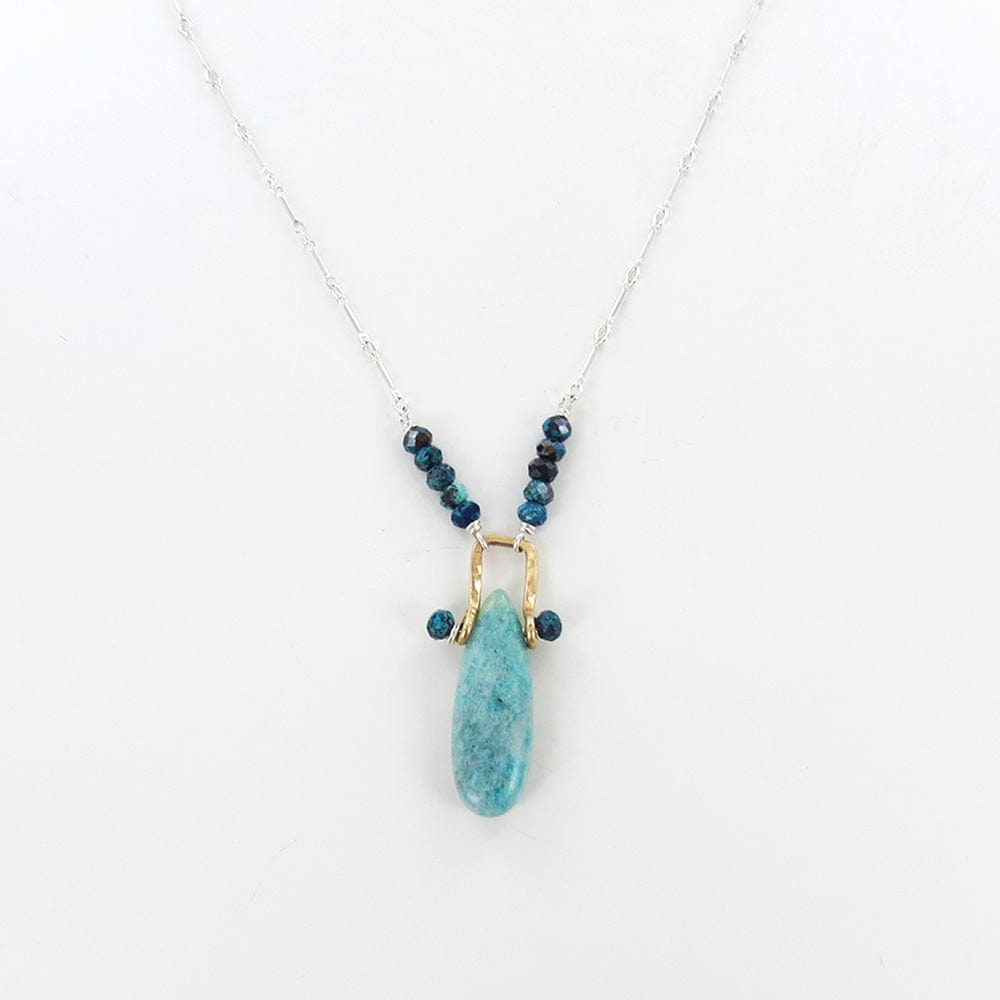 NKL AMAZONITE AND CHRYSOCOLLA DROP NECKLACE