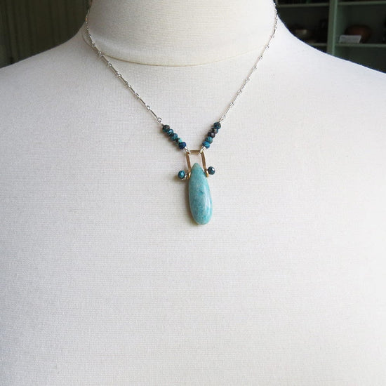 NKL AMAZONITE AND CHRYSOCOLLA DROP NECKLACE