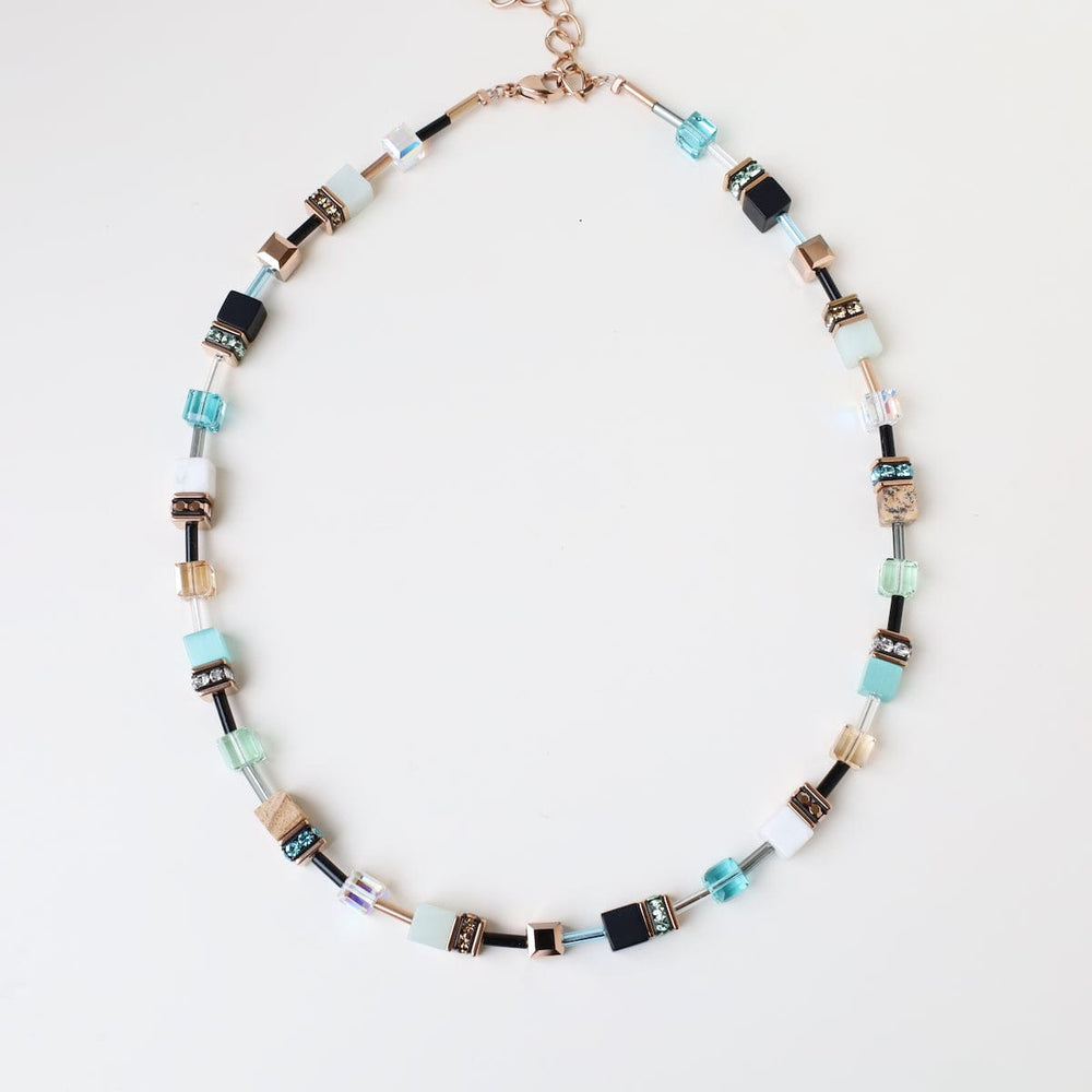 NKL Aqua & Beige Geo Cube Necklace