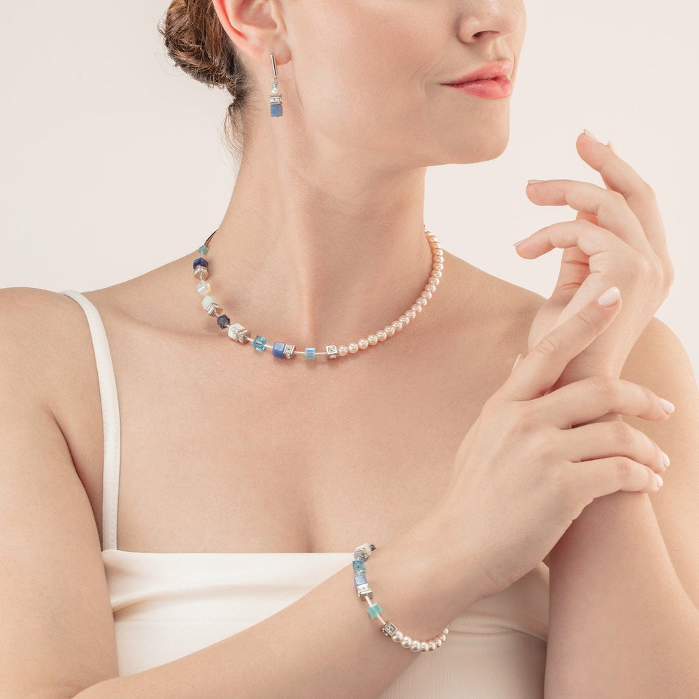 
                      
                        NKL Aqua Blue Asymmetrical GeoCube and Pearl Necklace
                      
                    