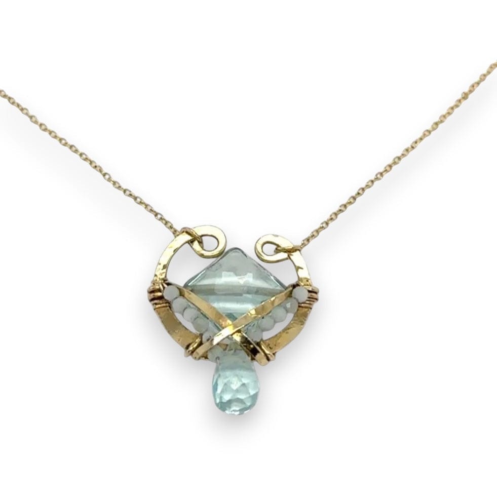NKL Aqua Quartz Chess Pendant Necklace
