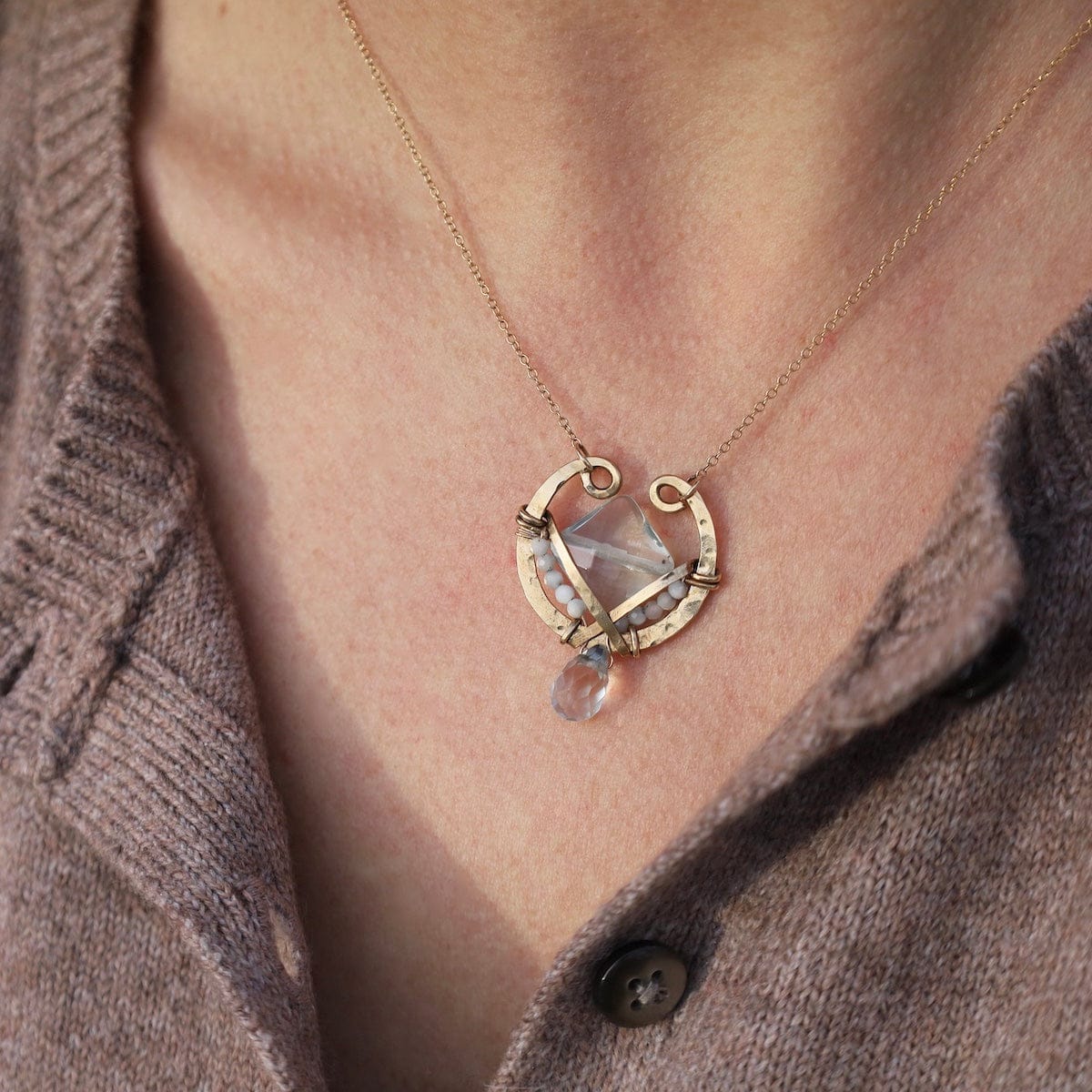 NKL Aqua Quartz Chess Pendant Necklace