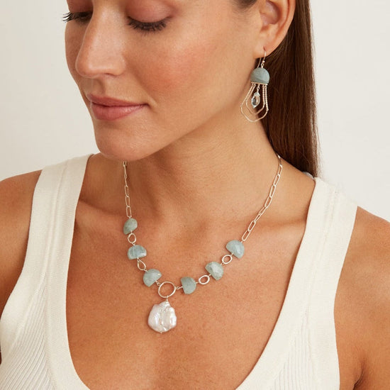 NKL Aquamarine Pearl Luna Necklace