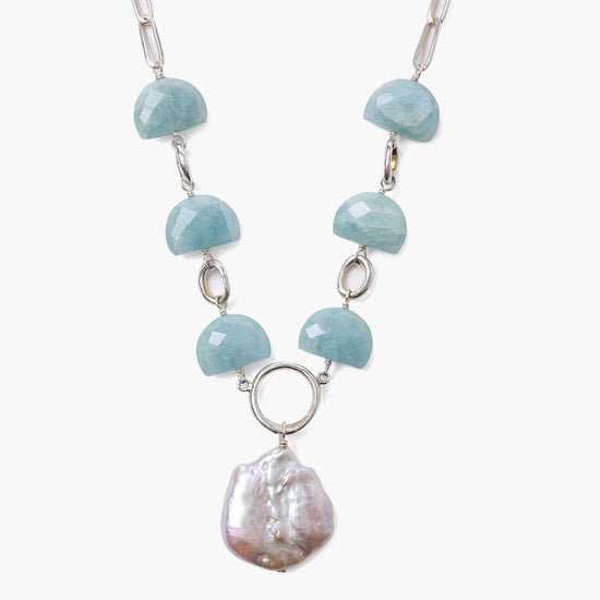 NKL Aquamarine Pearl Luna Necklace