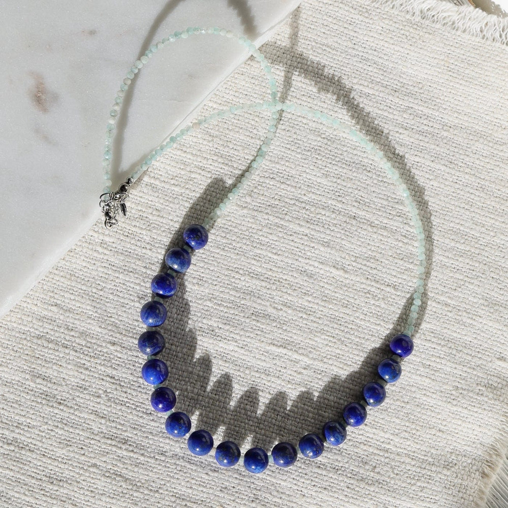 NKL Aquamarine with Lapis Center Necklace