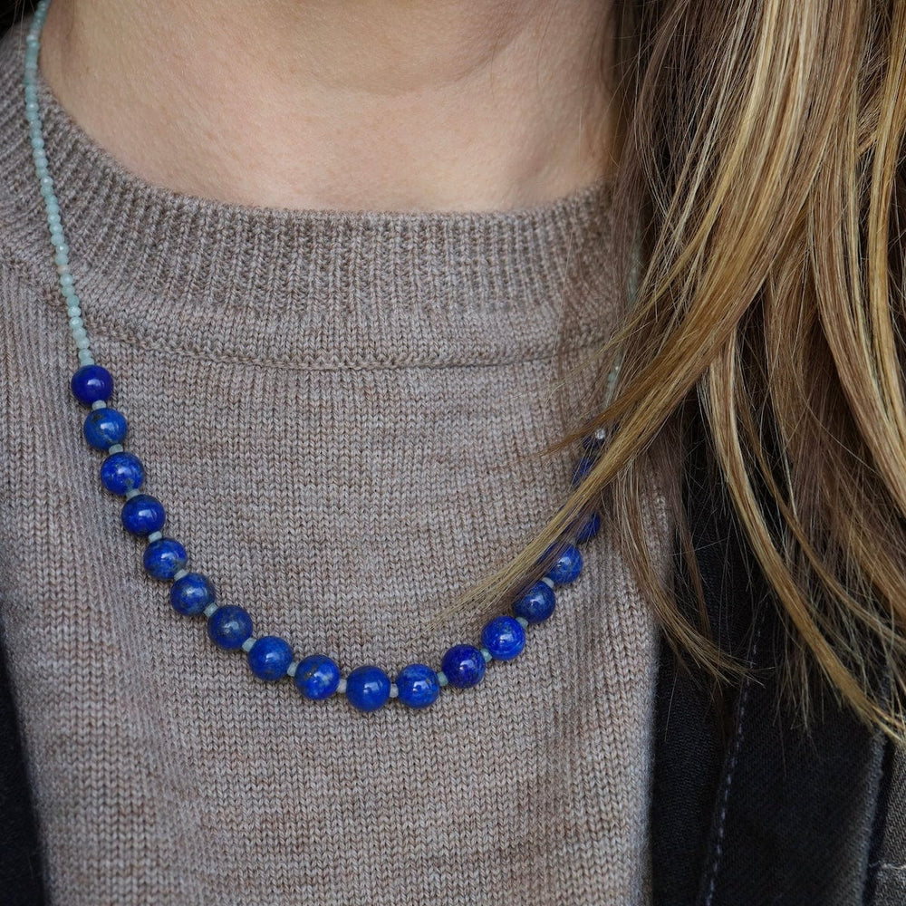 NKL Aquamarine with Lapis Center Necklace