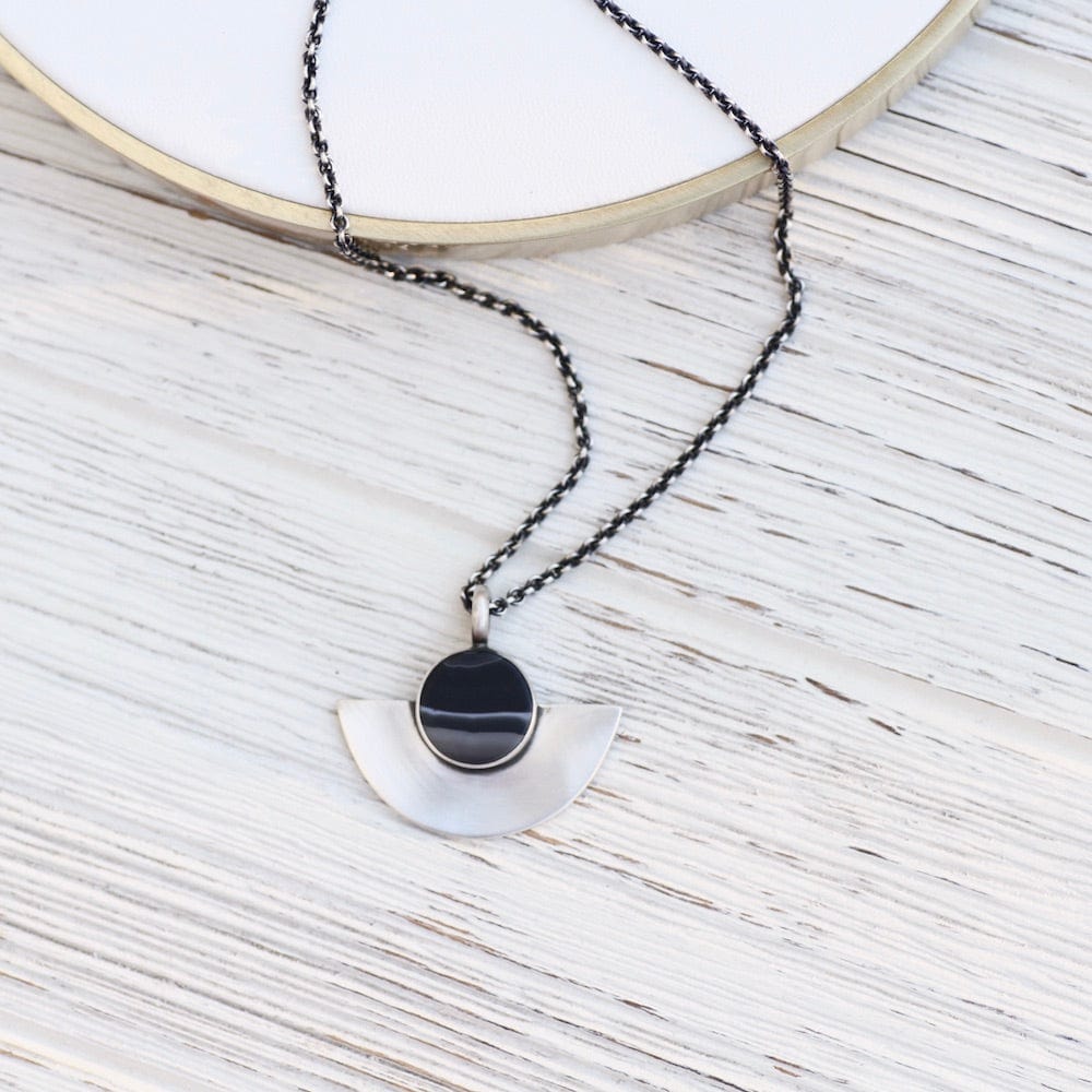 NKL Banded Black Onyx Half Moon Pendant