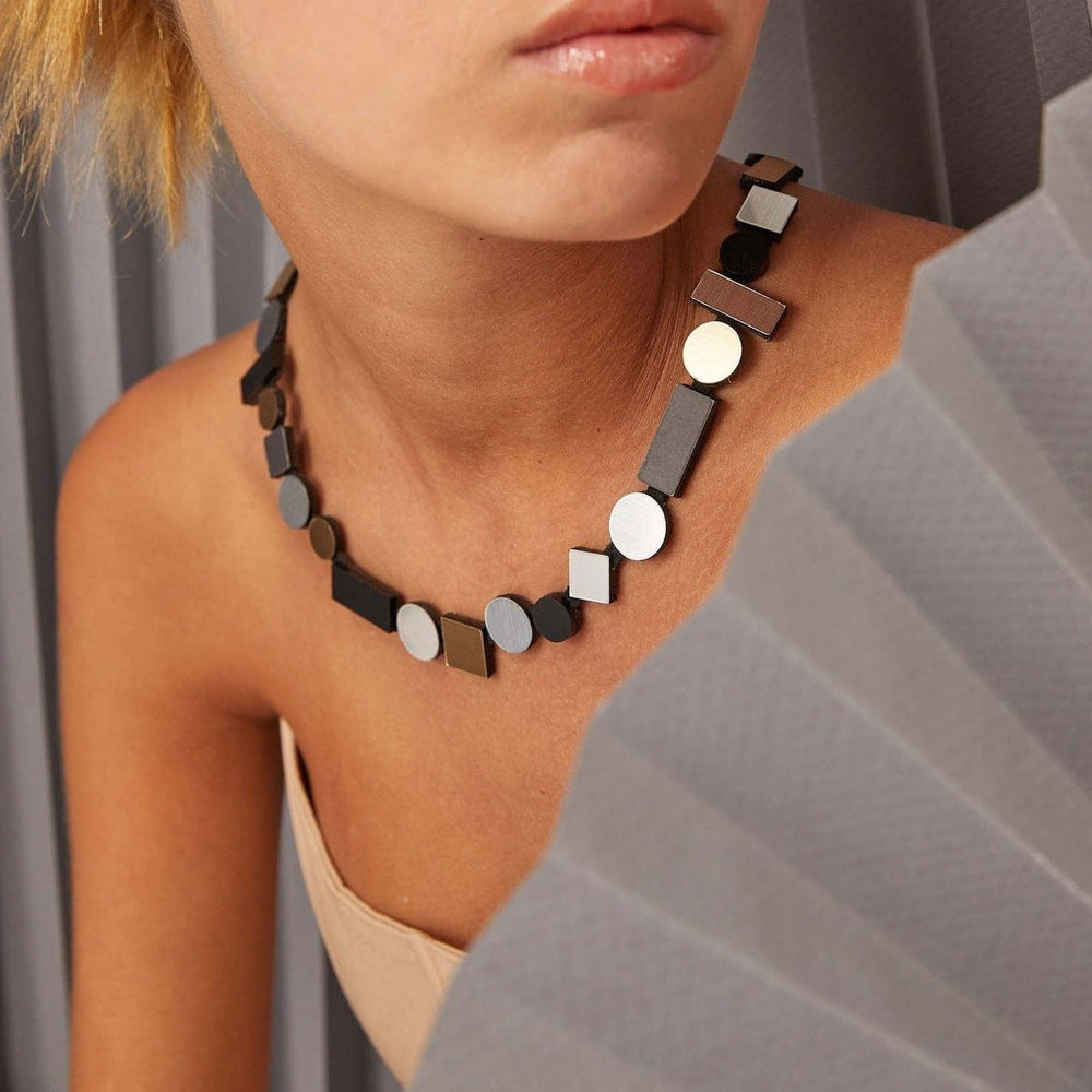 NKL Bauhaus Necklace Silver Black Gold