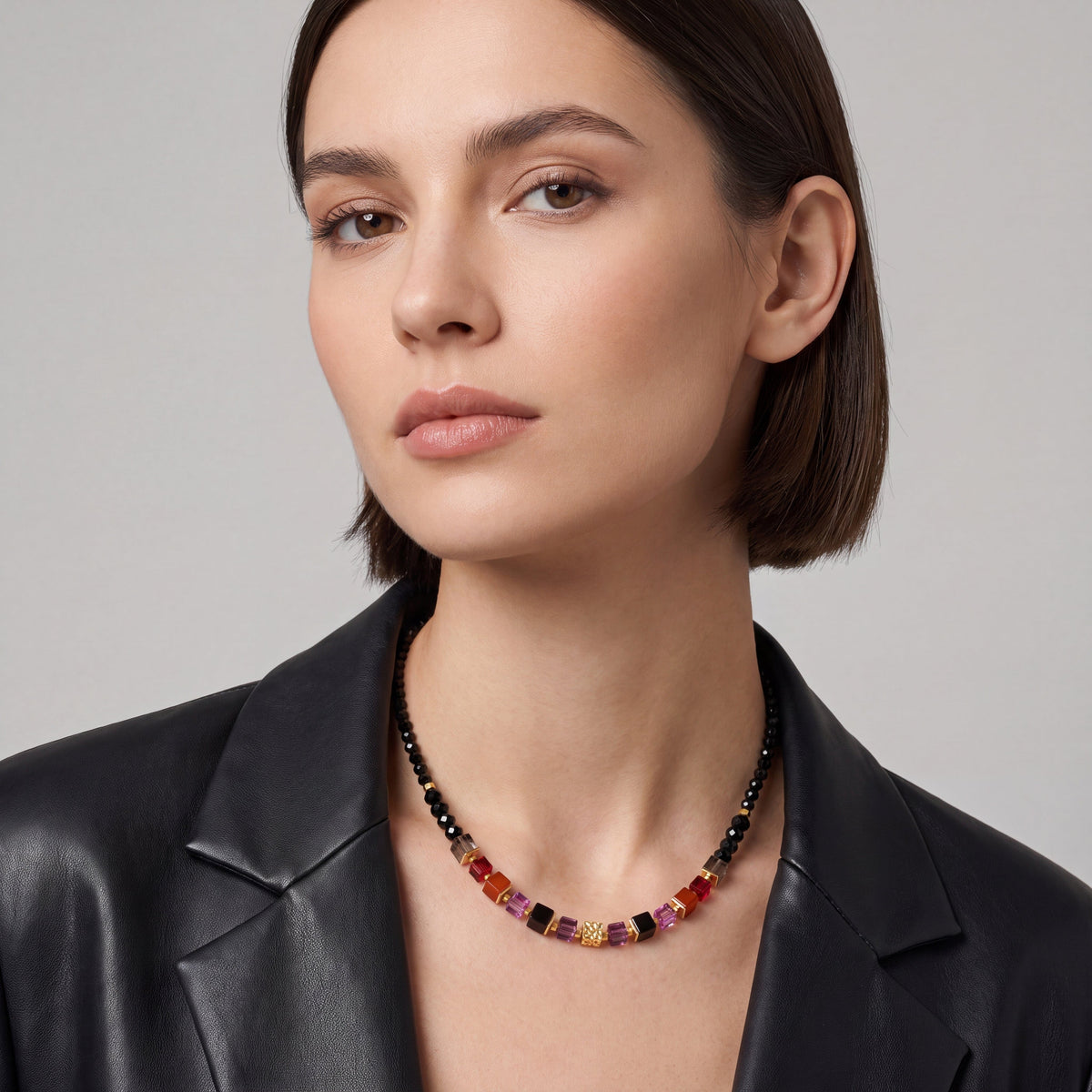 NKL Berry Gold Cube Mix Precious Necklace