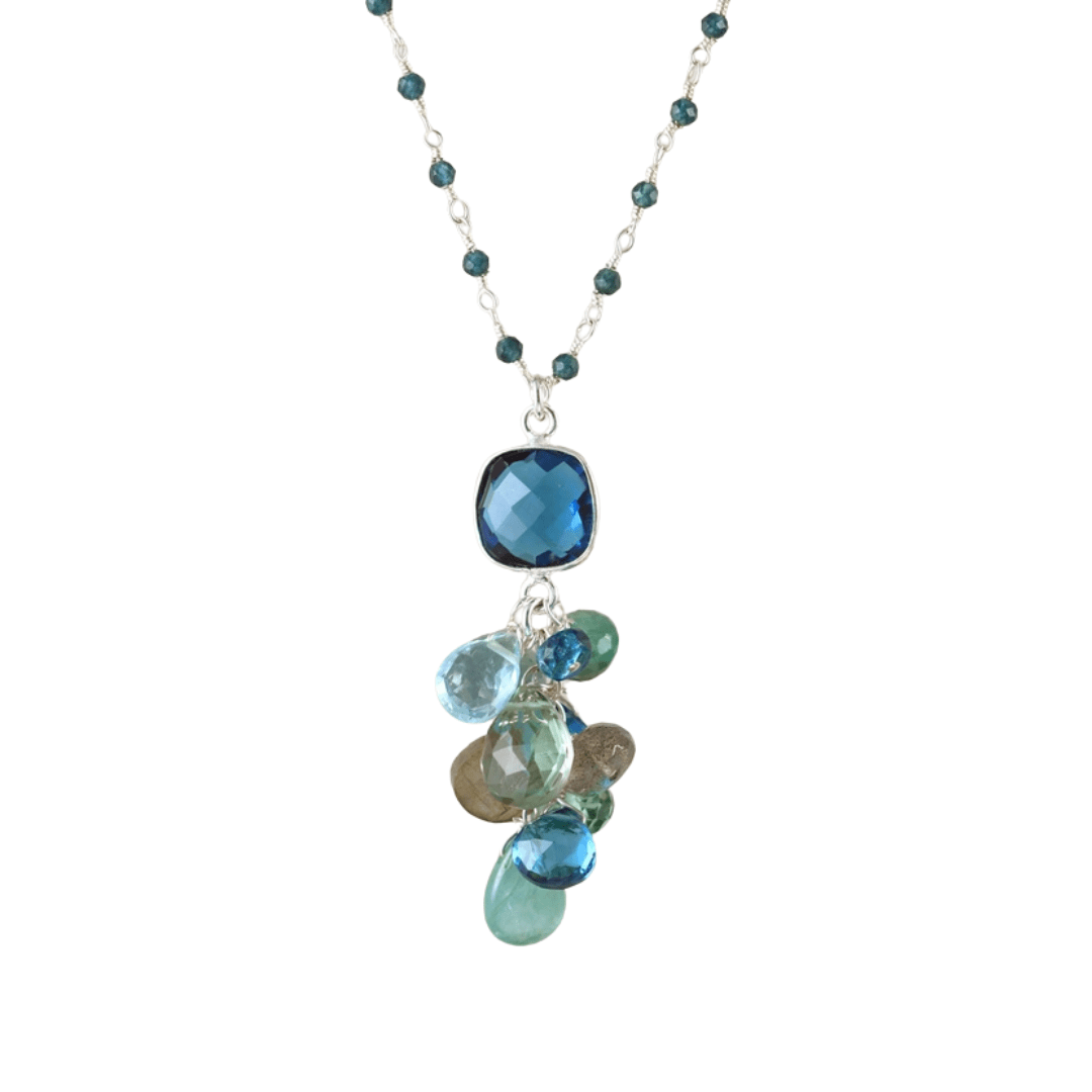 NKL Bezel Set Square Blue Quartz Necklace