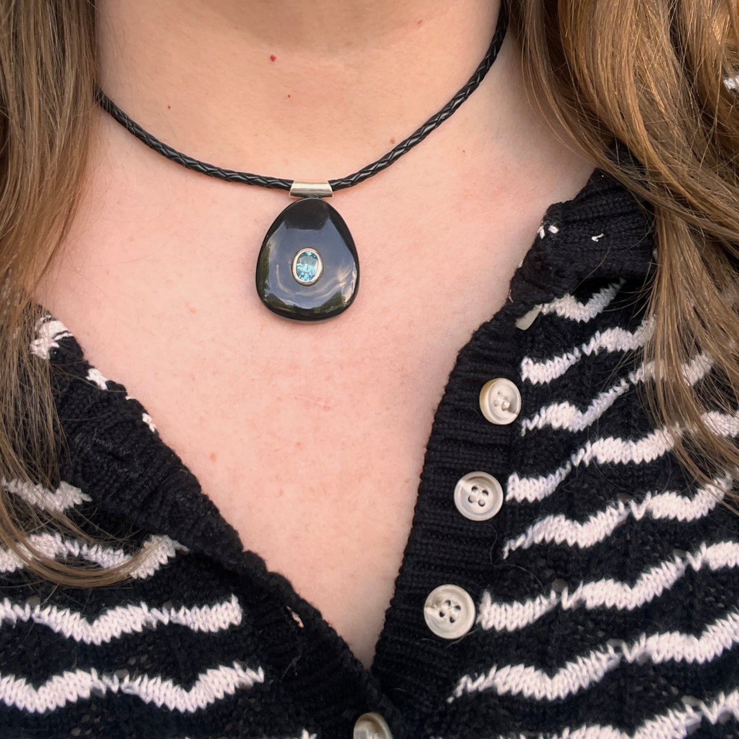 NKL Black Horn & Blue Topaz Deep Pools Necklace