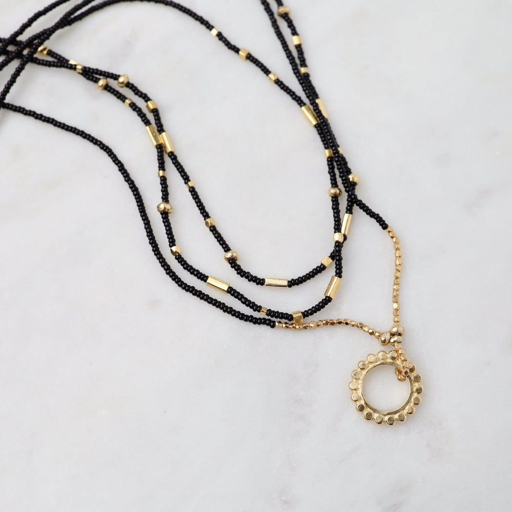 
                      
                        NKL Black Seed Bead & Gold Vermeil Pendant Necklace
                      
                    