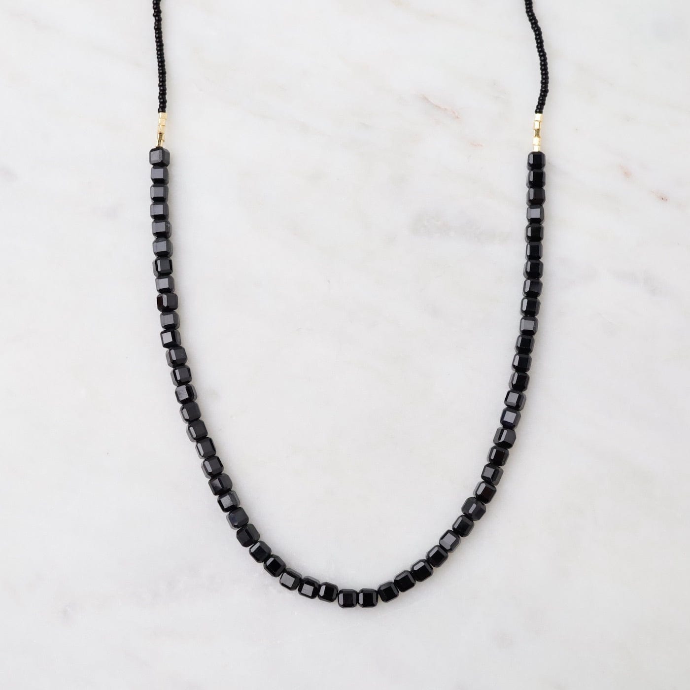 NKL Black Seed Bead & Onyx Cube Necklace