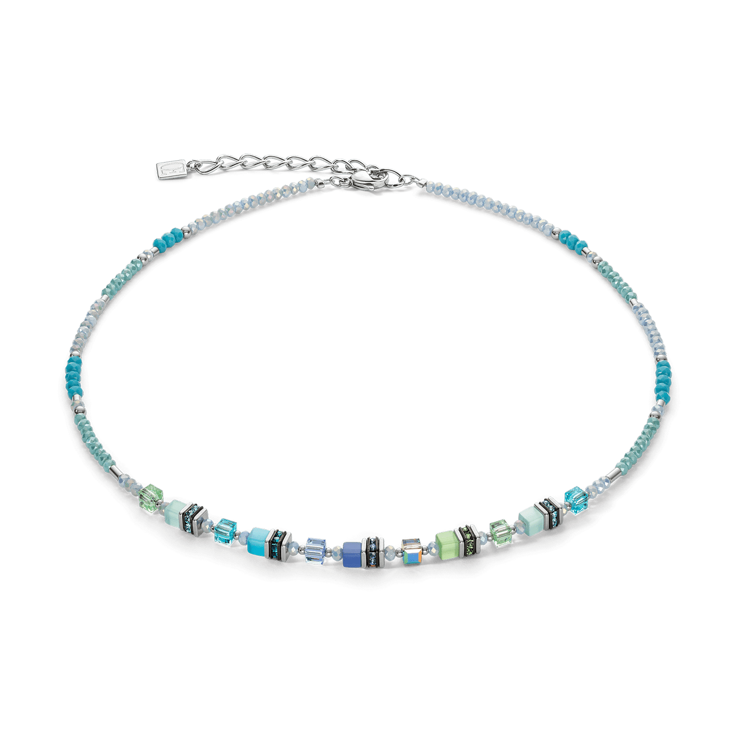 NKL Blue-Green Sparkling Cube Story Necklace