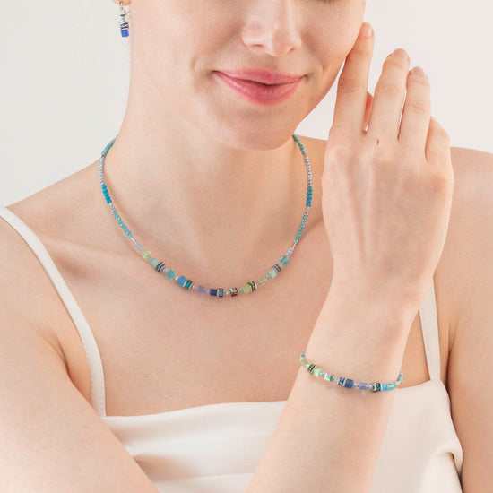 NKL Blue-Green Sparkling Cube Story Necklace