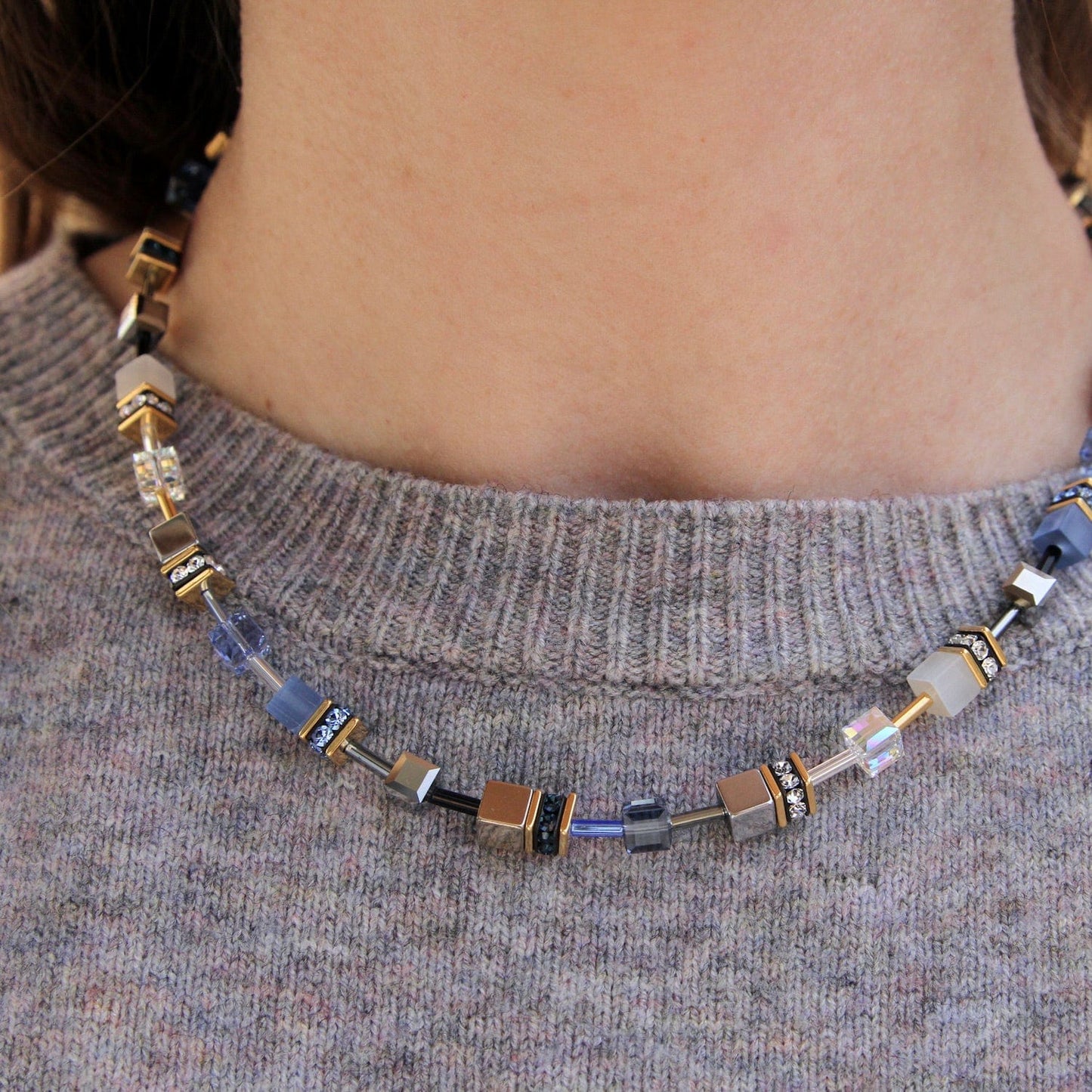 NKL Blue Mix Geo Cube Necklace