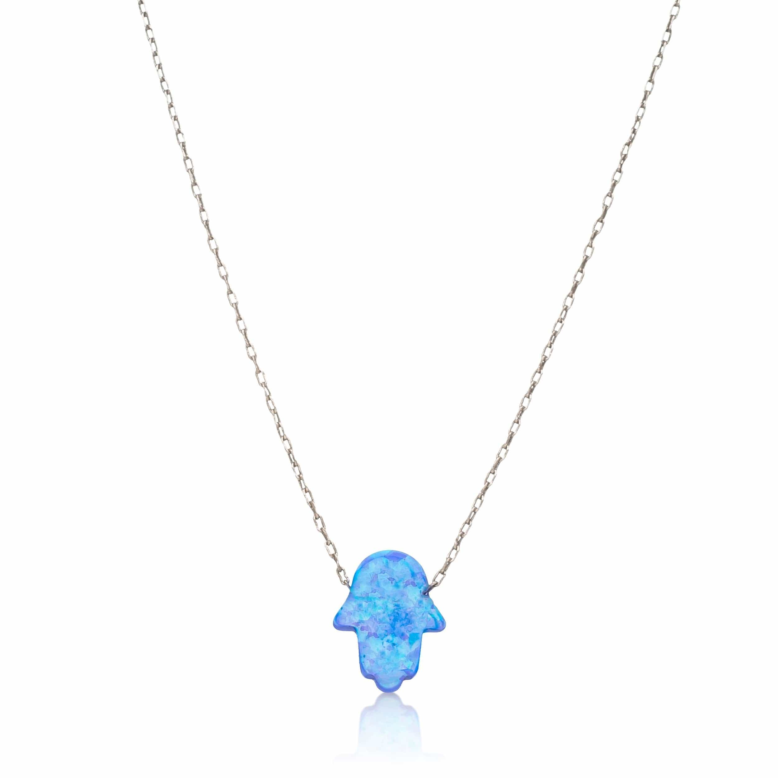 Buy Blue Opal Hamsa Hand Sterling Silver Necklace for Women – Lulugem.com