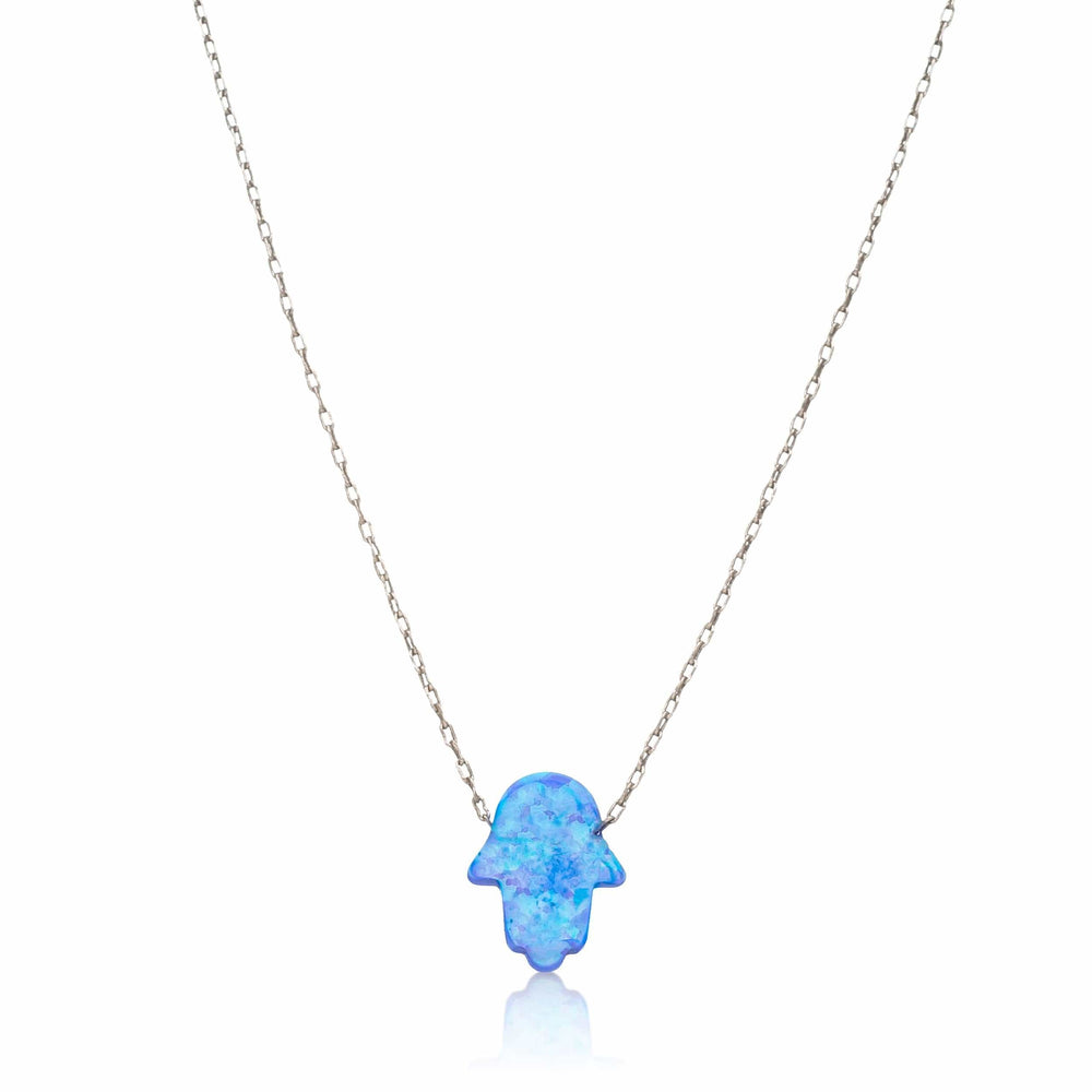 NKL Blue Opal Hamsa Hand Necklace on Sterling Silver Chain