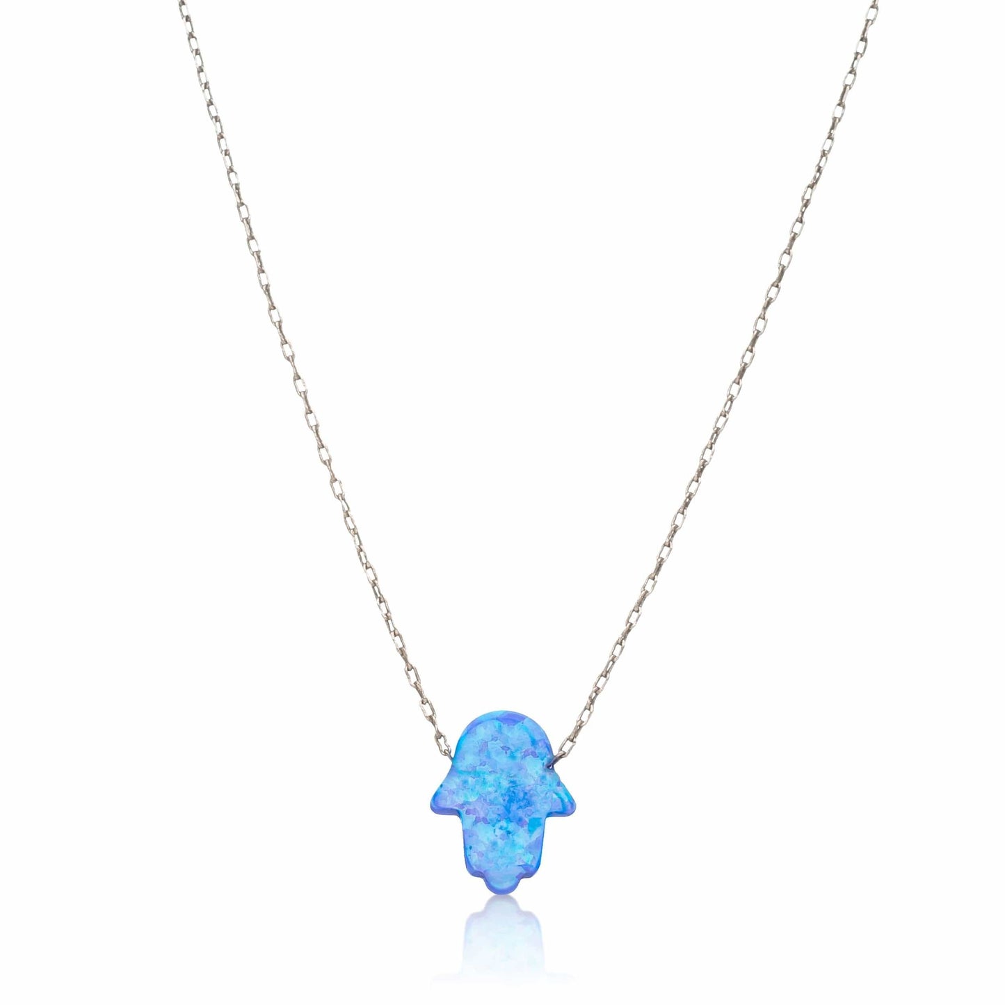 NKL Blue Opal Hamsa Hand Necklace on Sterling Silver Chain