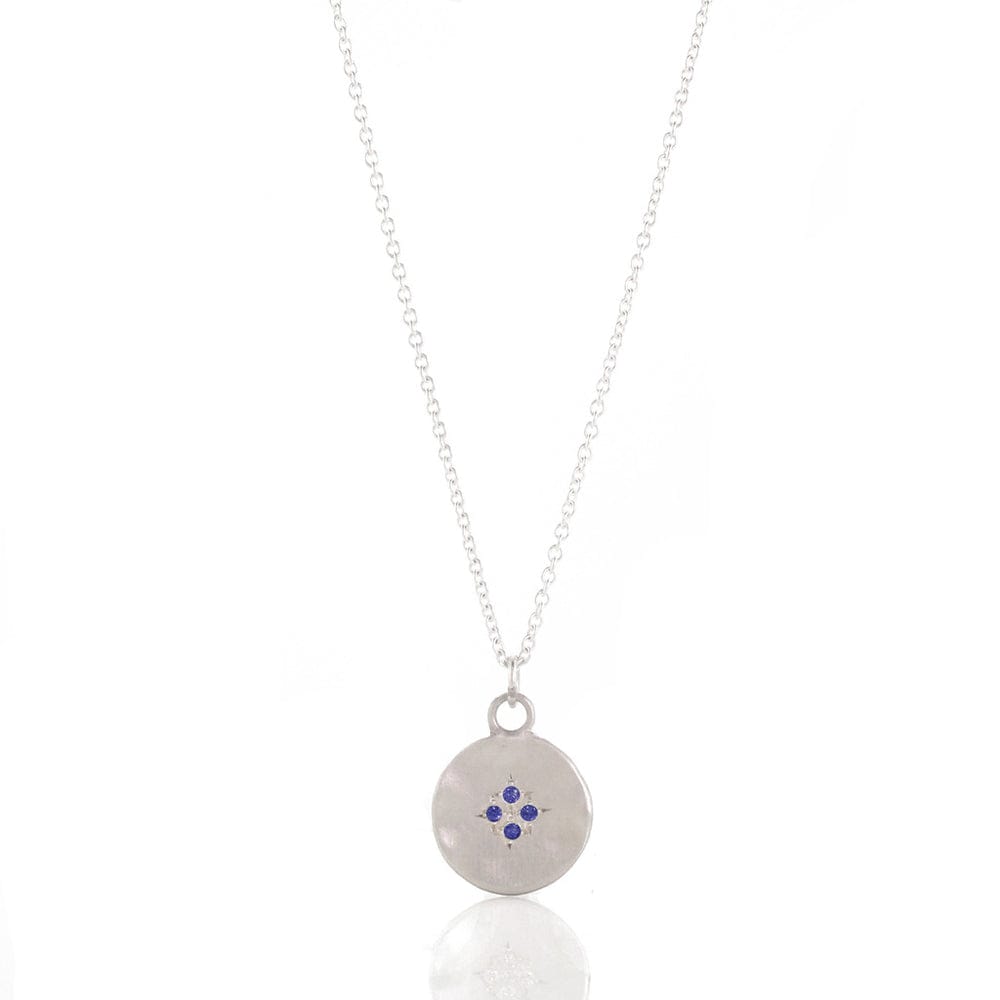 NKL Blue Sapphire Silver Four Star Wave Pendant Necklace