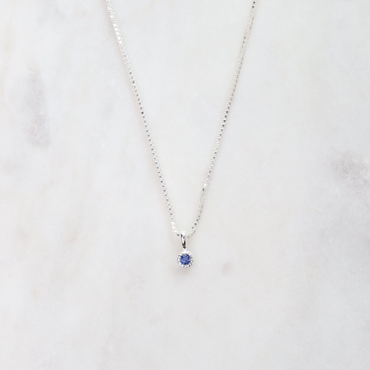 NKL Blue Sapphire with Milgrain Edge Necklace - Sterling Silver