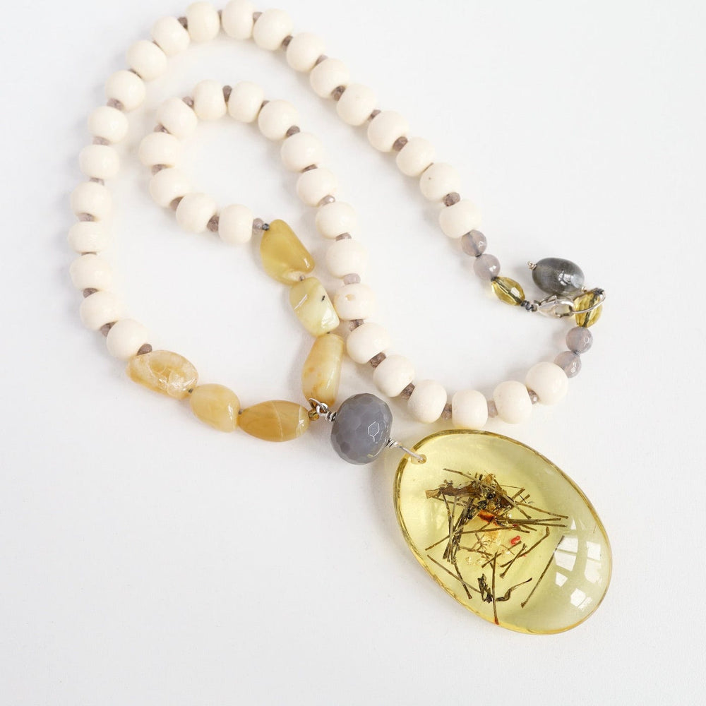 
                  
                    NKL Bone & Yellow Jade Necklace with Amber Pendant Necklace
                  
                