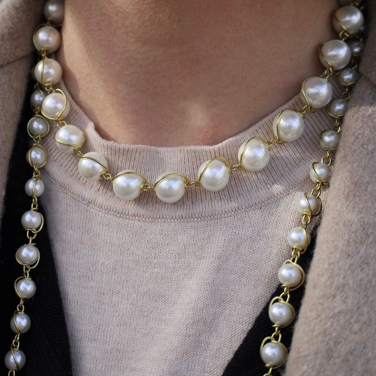 NKL-BRASS 12mm Glass Pearl 16"-18" Adjustable Necklace - Shi