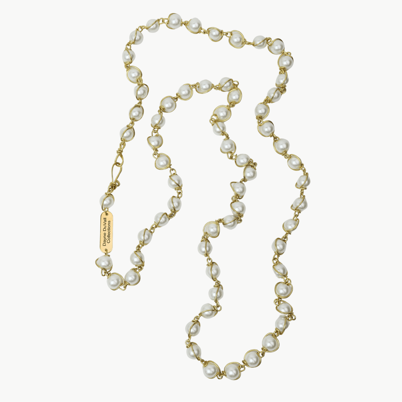 NKL-BRASS 8mm Glass Pearl 36" Necklace - Shiny Brass