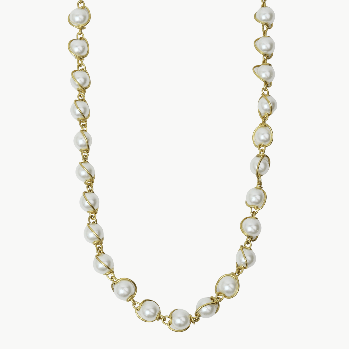 NKL-BRASS 8mm Glass Pearl Necklace - Adjustable 16"-18" - Sh