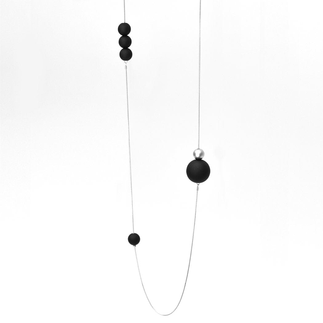 NKL-BRASS Bubbles Long Necklace - Silver Black