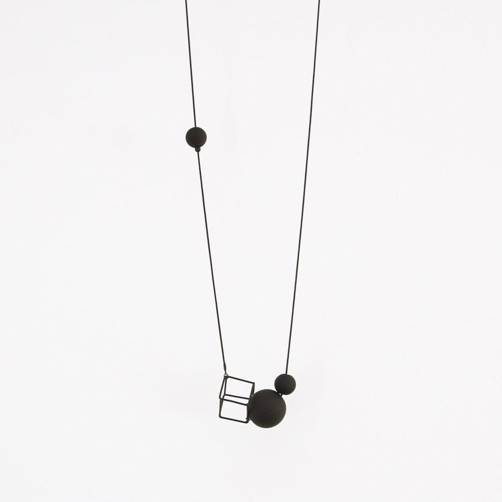 NKL-BRASS Cube & Orb Necklace ~ Matte Black