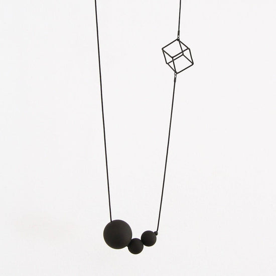 NKL-BRASS Cube & Orb Necklace ~ Matte Black