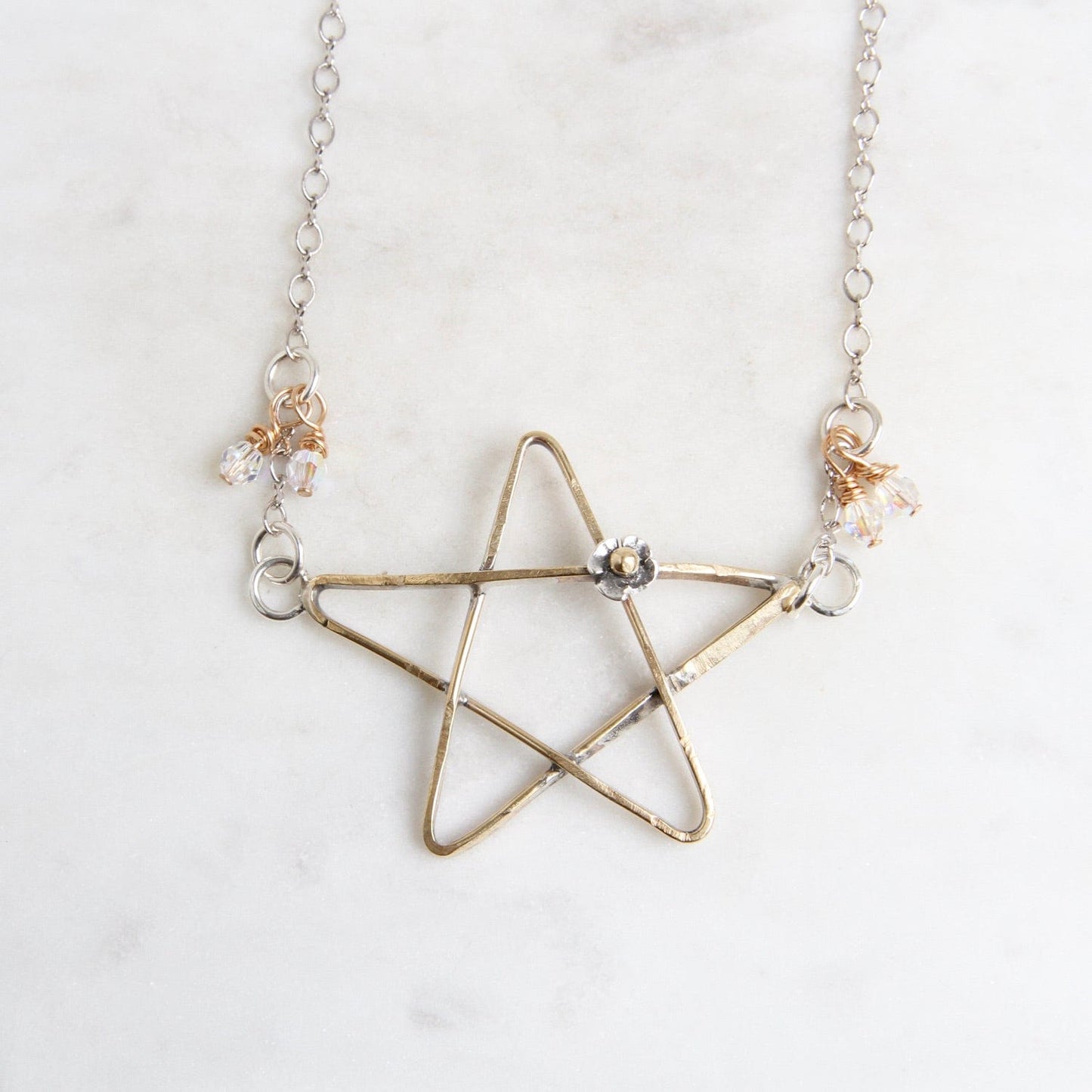 NKL Brass Ribbon Star & Flower Necklace