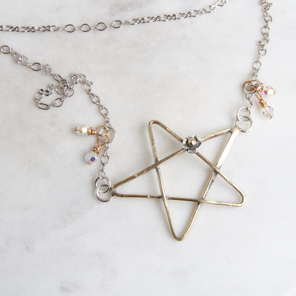 
                  
                    NKL Brass Ribbon Star & Flower Necklace
                  
                