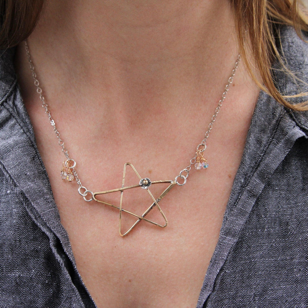 NKL Brass Ribbon Star & Flower Necklace