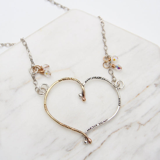 NKL Brass & Sterling Silver Ribbon Heart Necklace