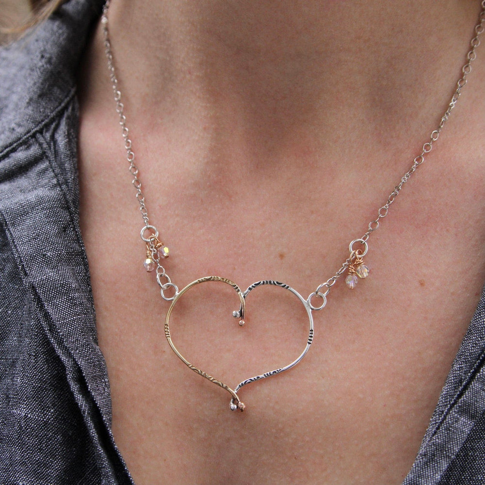 NKL Brass & Sterling Silver Ribbon Heart Necklace