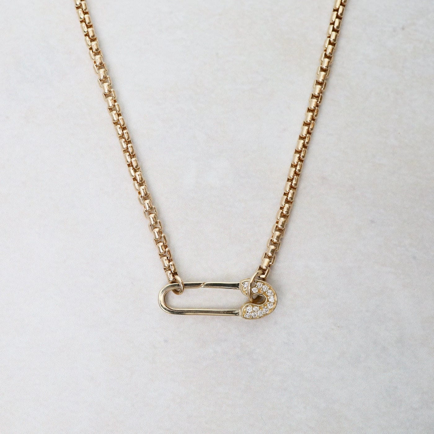 14k Medium Box Chain Wrap Bracelet & Necklace with Pave Safety Pin ...