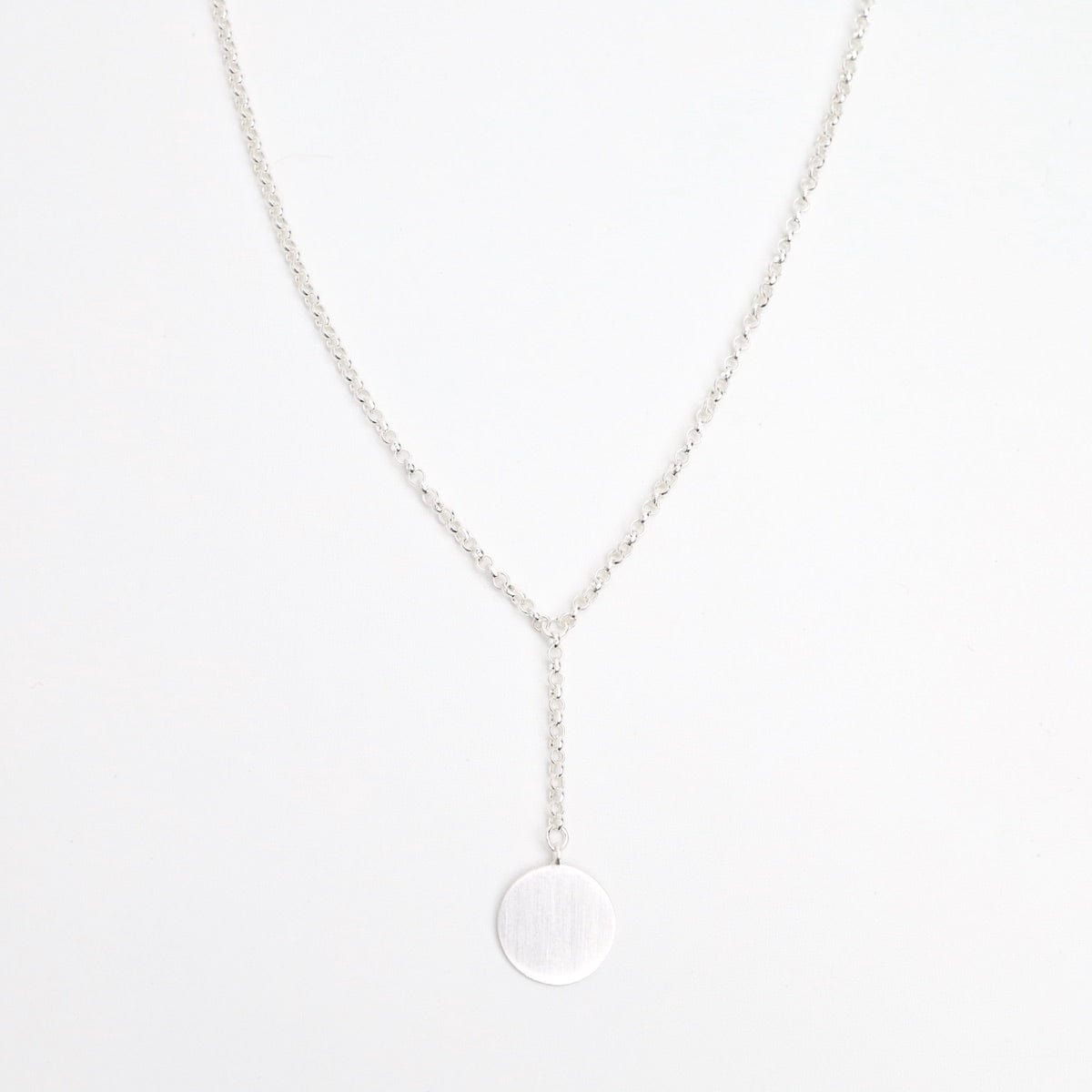 NKL Brushed Disc Drop "Y" Necklace Sterling Silver