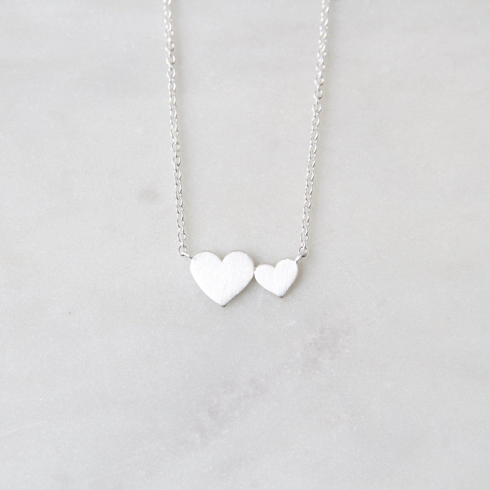 NKL Brushed Sterling Silver Big & Little Hearts Necklace