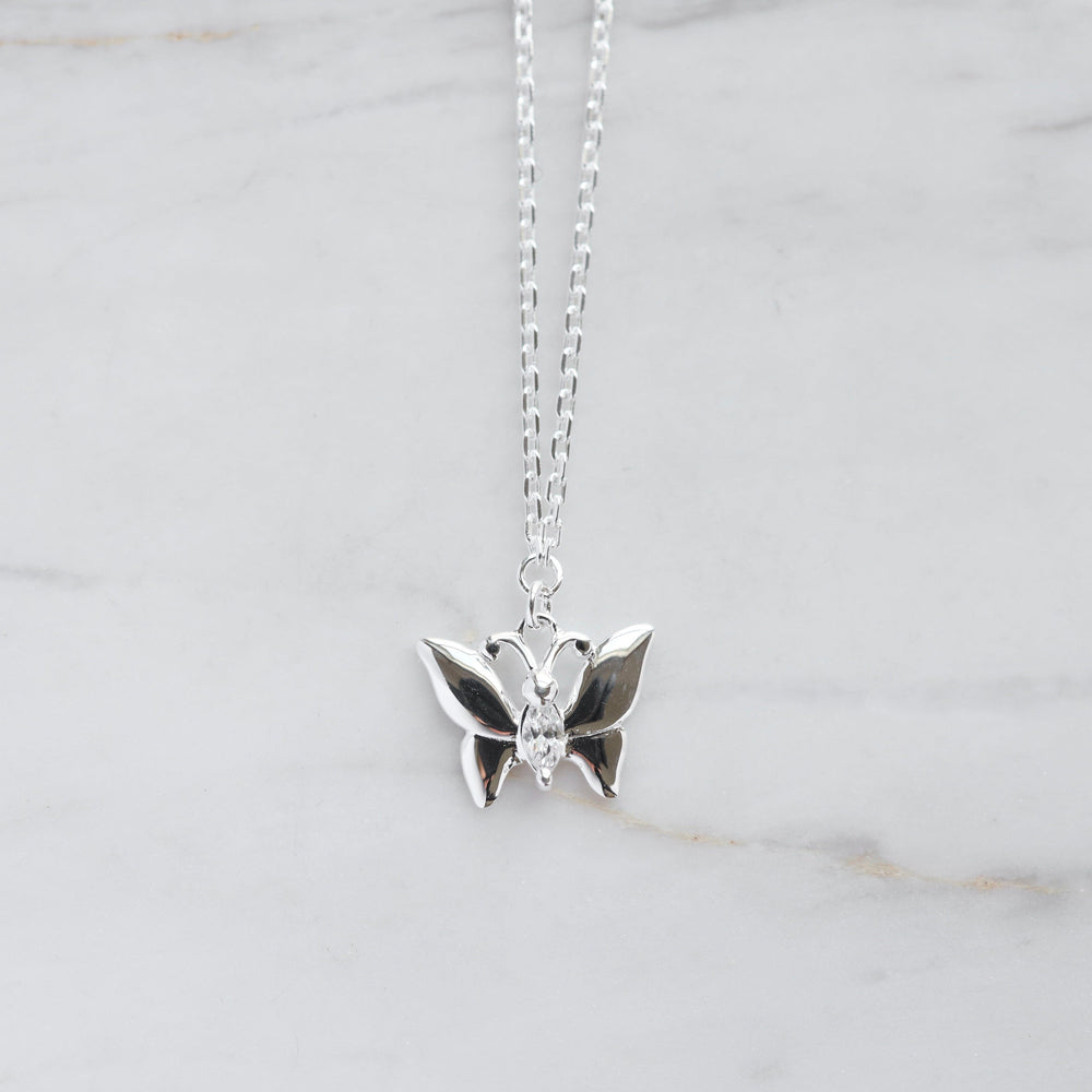 NKL Butterfly with Single CZ in Sterling Silver