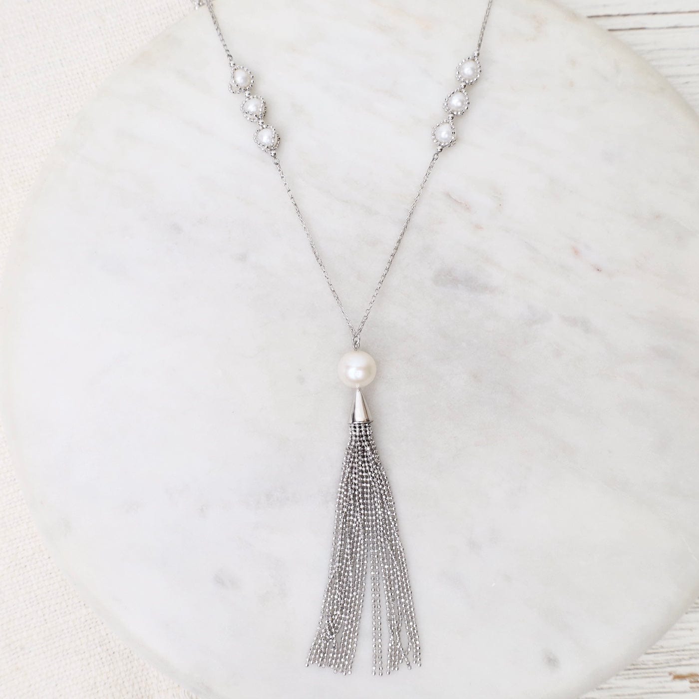 NKL Captured Pearl Stations with Tassel Necklace