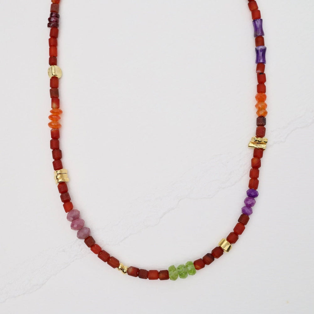 NKL Carnelian Barrel Bead Necklace