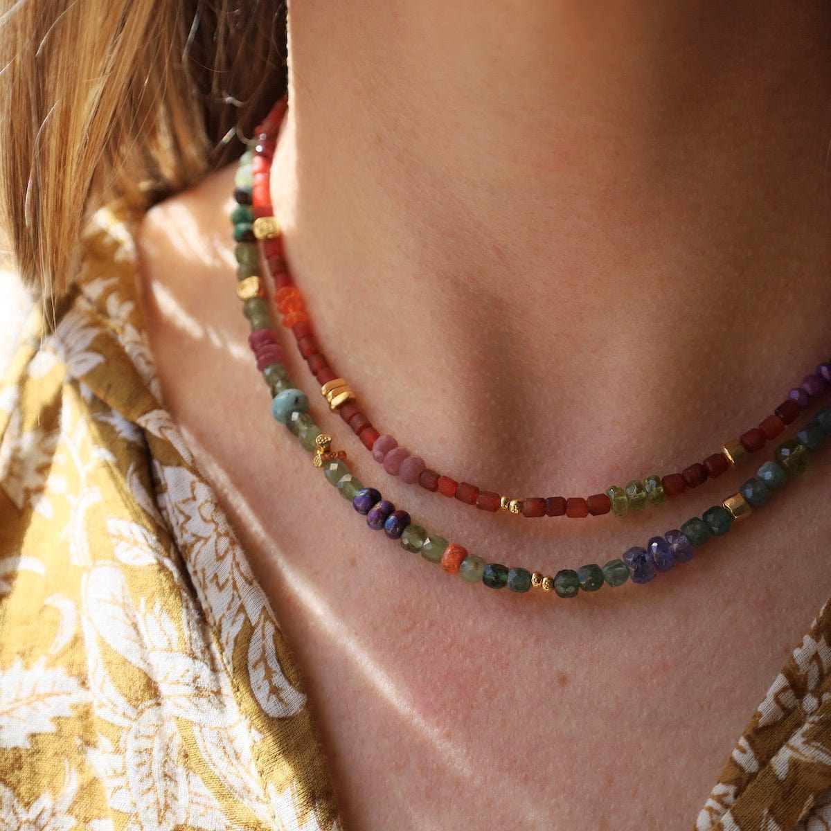 Long Necklace Mixed Multicoloured Coral Layered Tiny Beads