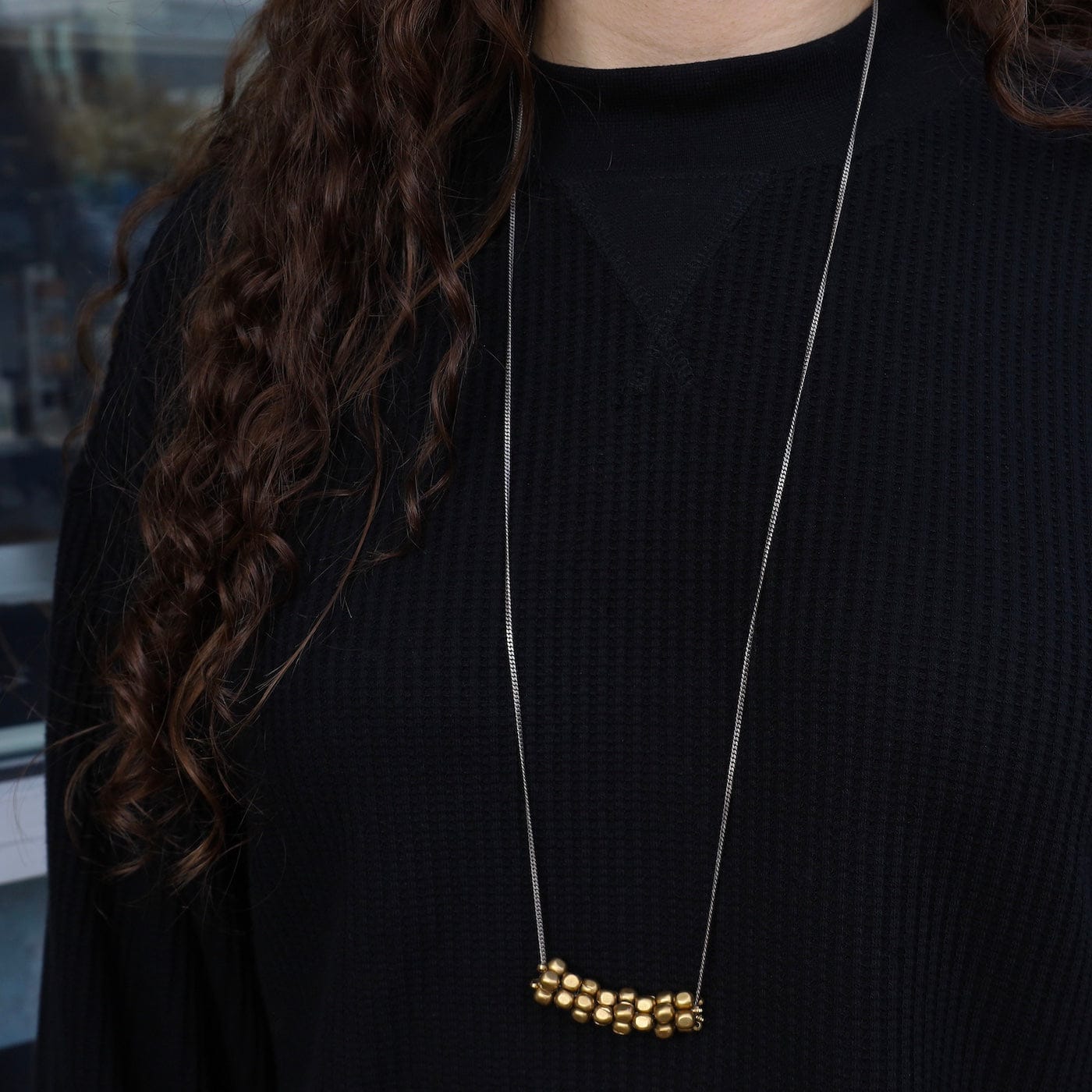 NKL Chunky Brass Cubes on 36" Oxidized Curb Chain