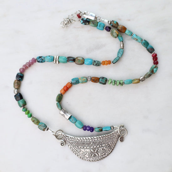 NKL Chunky Turquoise Silver Spirit Lock Necklace