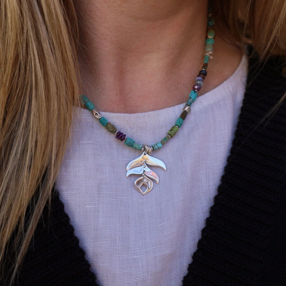 
                      
                        NKL Chunky Turquoise with Silver Peacock Feather Necklace
                      
                    