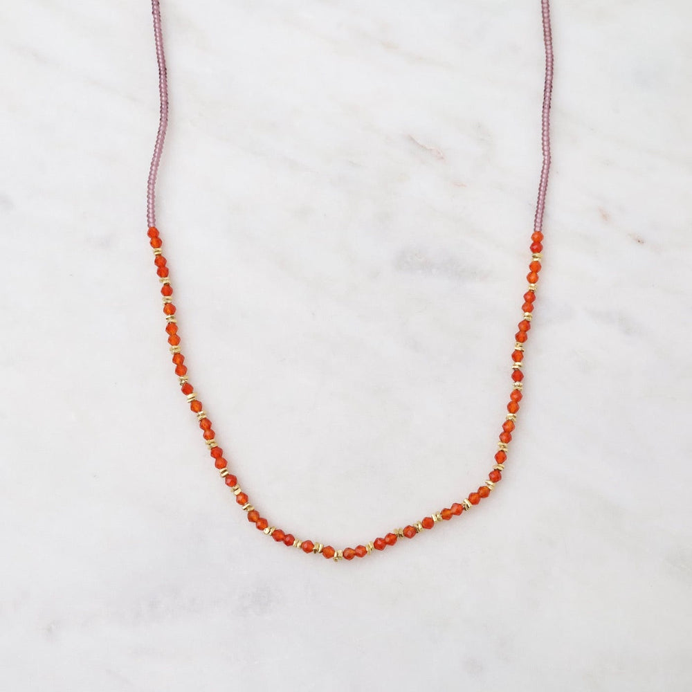 
                      
                        NKL Clear Pink, Carnelian & Gold Vermeil Bead Necklace
                      
                    