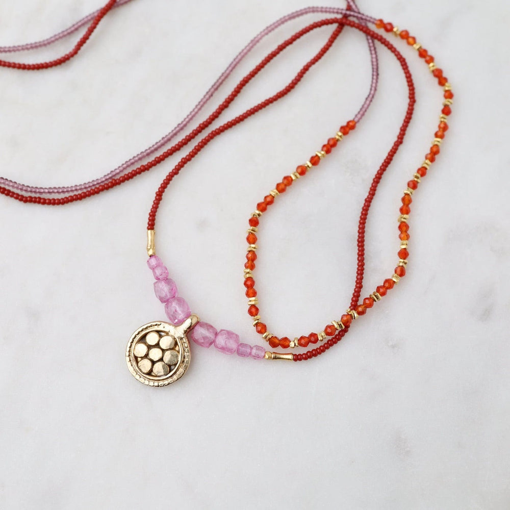 
                      
                        NKL Clear Pink, Carnelian & Gold Vermeil Bead Necklace
                      
                    