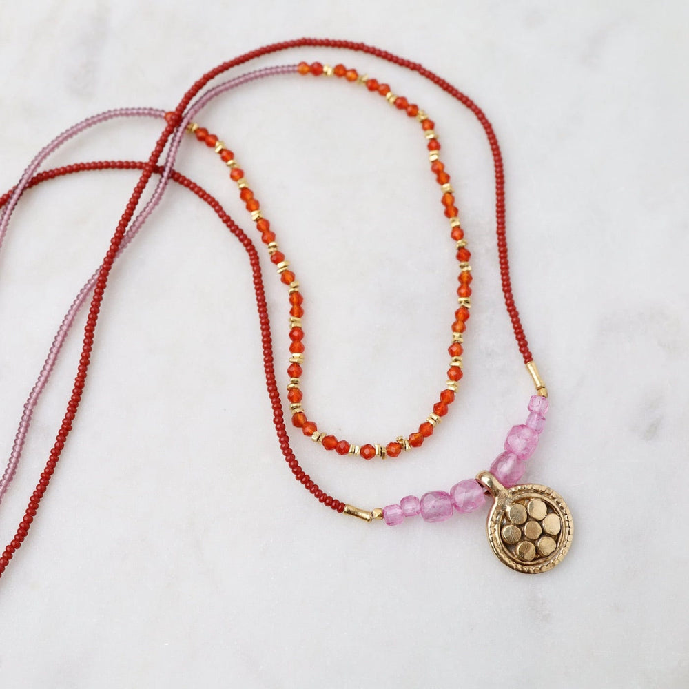 
                      
                        NKL Clear Pink, Carnelian & Gold Vermeil Bead Necklace
                      
                    